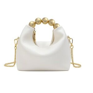 Tiffany & Fred Paris NEW White Leather Handbag Gold Bead Handle Bag